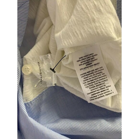 Tommy Hilfiger Womens Small Layered Top Collared Blue White Long Sleeve Blouse - Picture 9 of 9